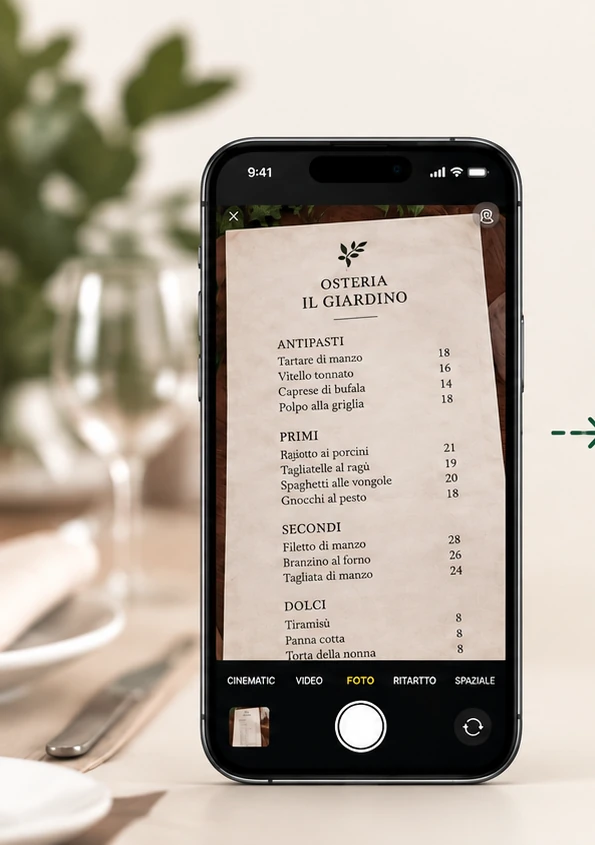 Foto del menù acquisita con smartphone